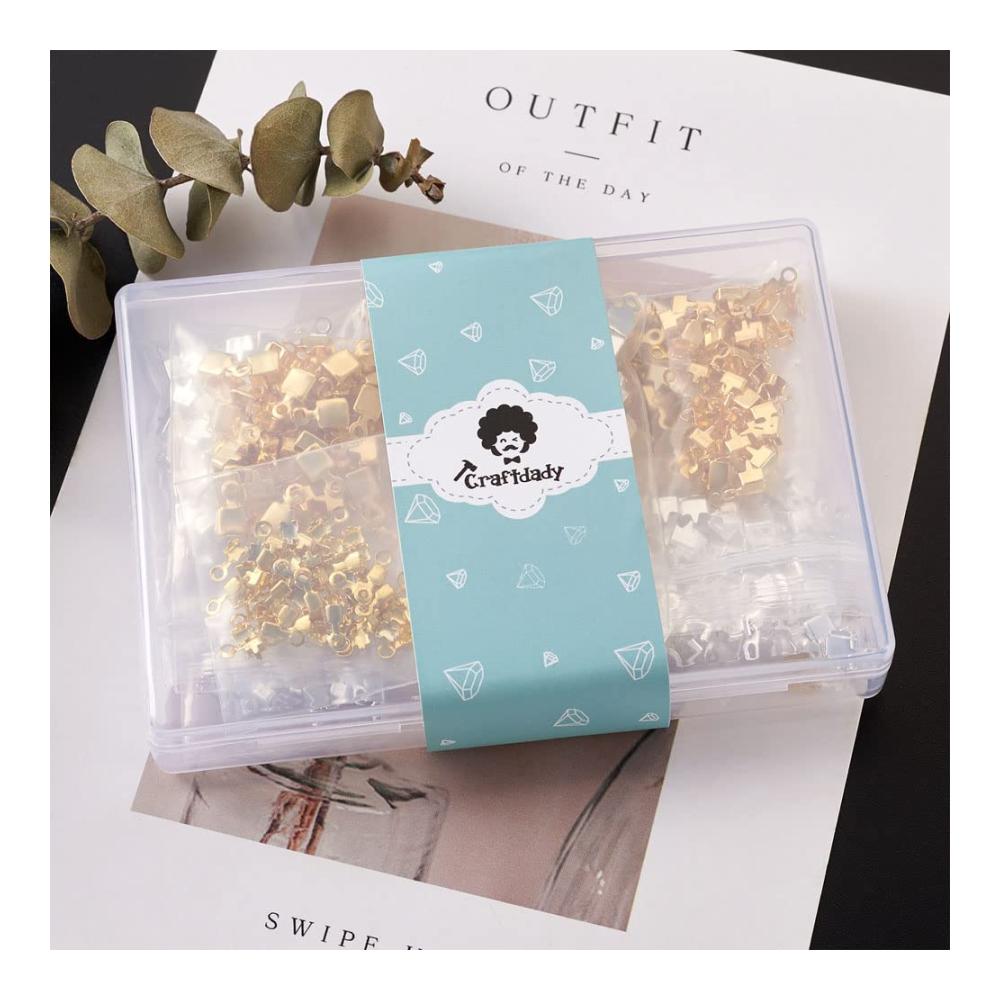 Exklusive Schmuckherstellung 1 Box mit 500 Messing Cup Chain Enden - Strass Cup Chain Verbinder in Silber und Gold 5 Größen für faszinierende Ketten-Akzente bei der Gestaltung von Ohrringen und Charms