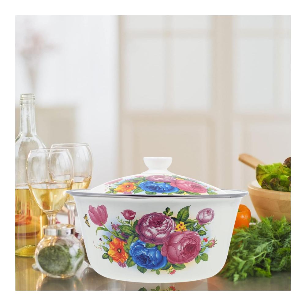 Entzückende Retro-Emaille Rührschüsseln - 2er Set | Große Suppenschüsseln mit Blumenmuster | Perfekt für Teig & Nudelsalat | Vintage Küchenaccessoire