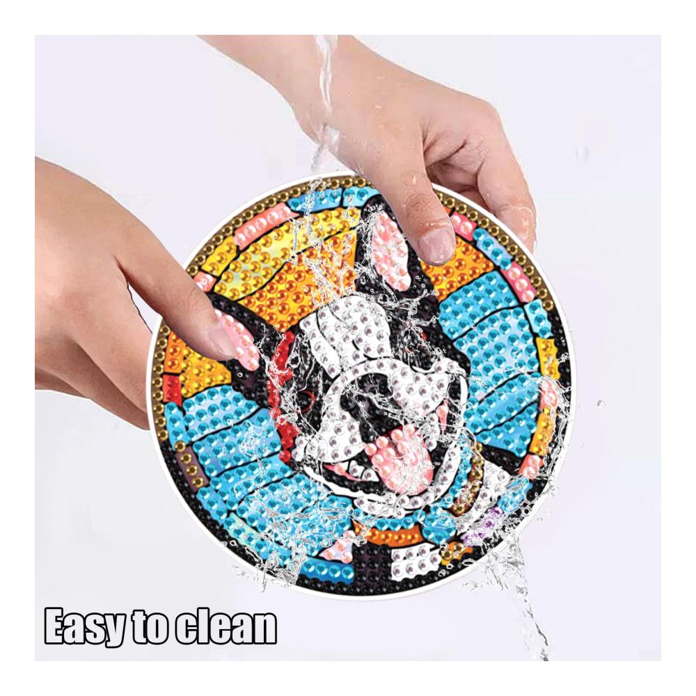 Entdecke den Glanz 4er Set Diamant Painting Untersetzer Hund | Tischuntersetzer für Kunstliebhaber | Dekorative Glasuntersetzer für stilvolle Getränke