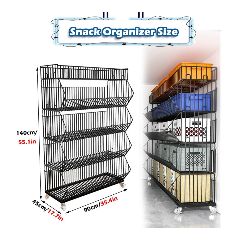 Praktisches Küchenorganisationszubehör 5-stufiges Drahtregal auf Rädern für Snacks & mehr! Ideal für Supermärkte Garagen & Einzelhandel