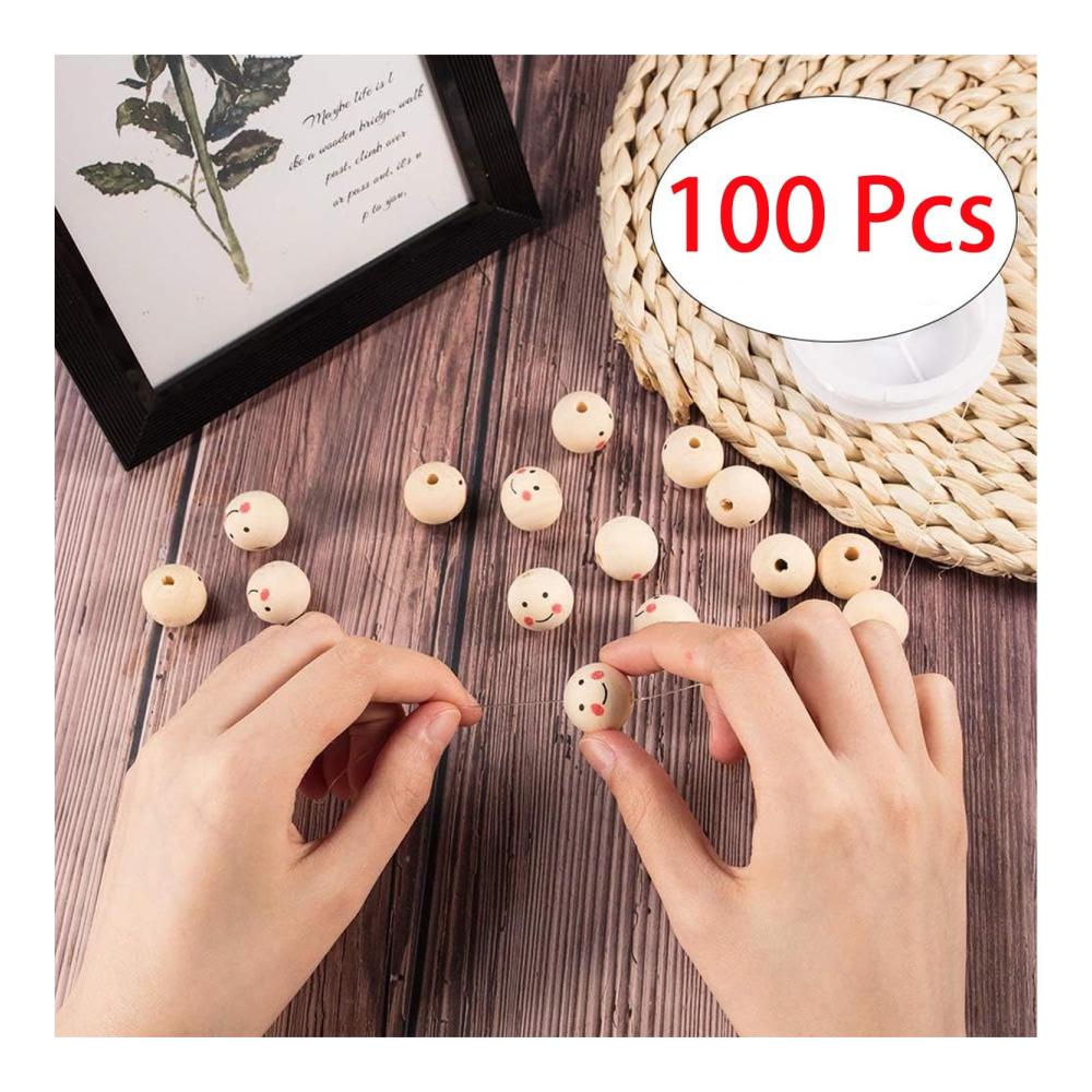 Perlenweben-Zubehör 100 Stück Natürliche Runde Holzperlen 20mm mit Löchern - Ideale Bastelperlen für DIY Handgefertigte Dekorationen. Entdecken Sie Smiley Holzperlen und mehr
