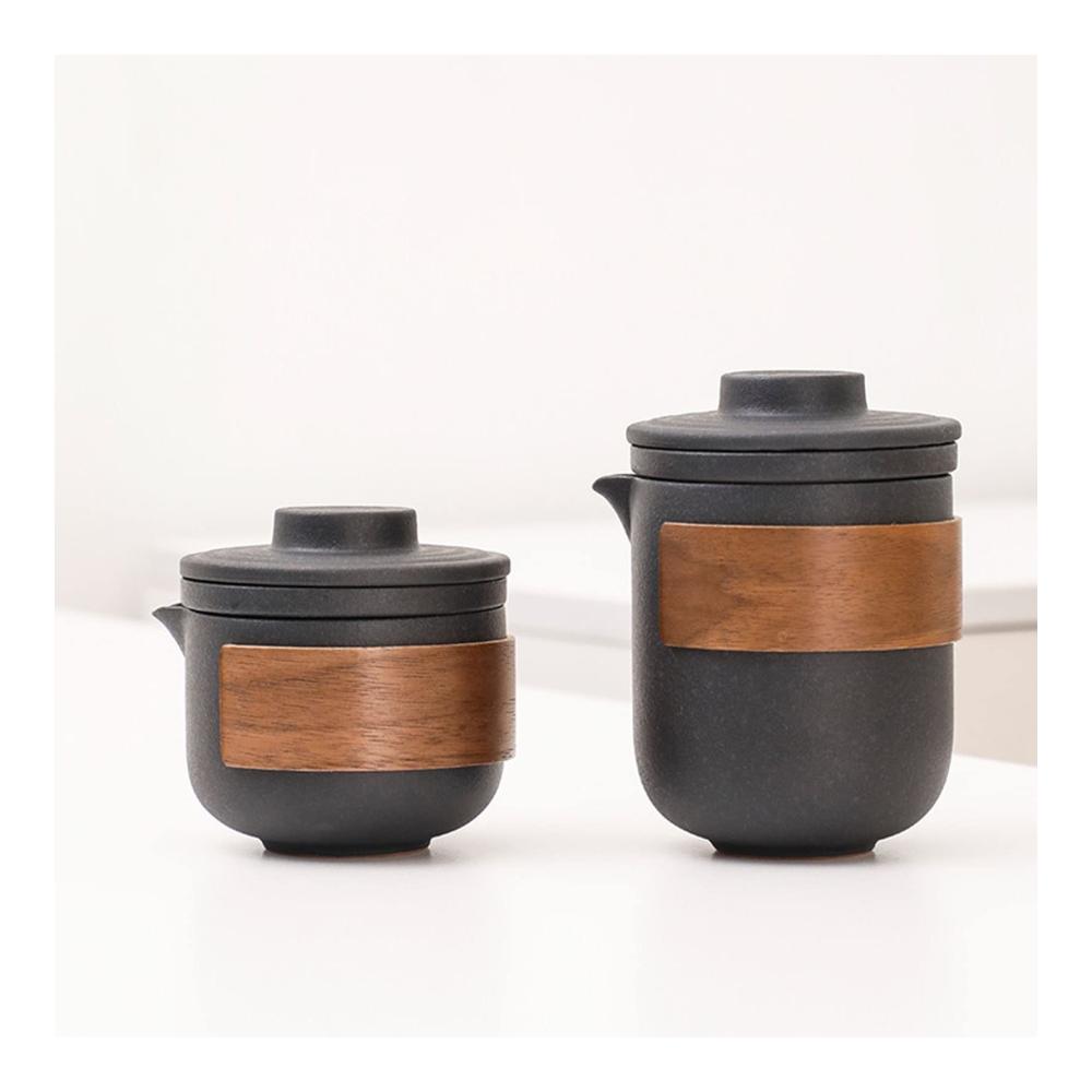 Entdecken Sie unterwegs den Genuss Tragbares Anti-Brenn-Mini-Teeservice aus Keramik - Perfekt für Outdoor-Teegenuss! Inklusive Tee-Ei-Set und Aufbewahrungstasche. Ideales Reise-Teeset mit Schwarzem Topf und 4 Tassen für unterwegs