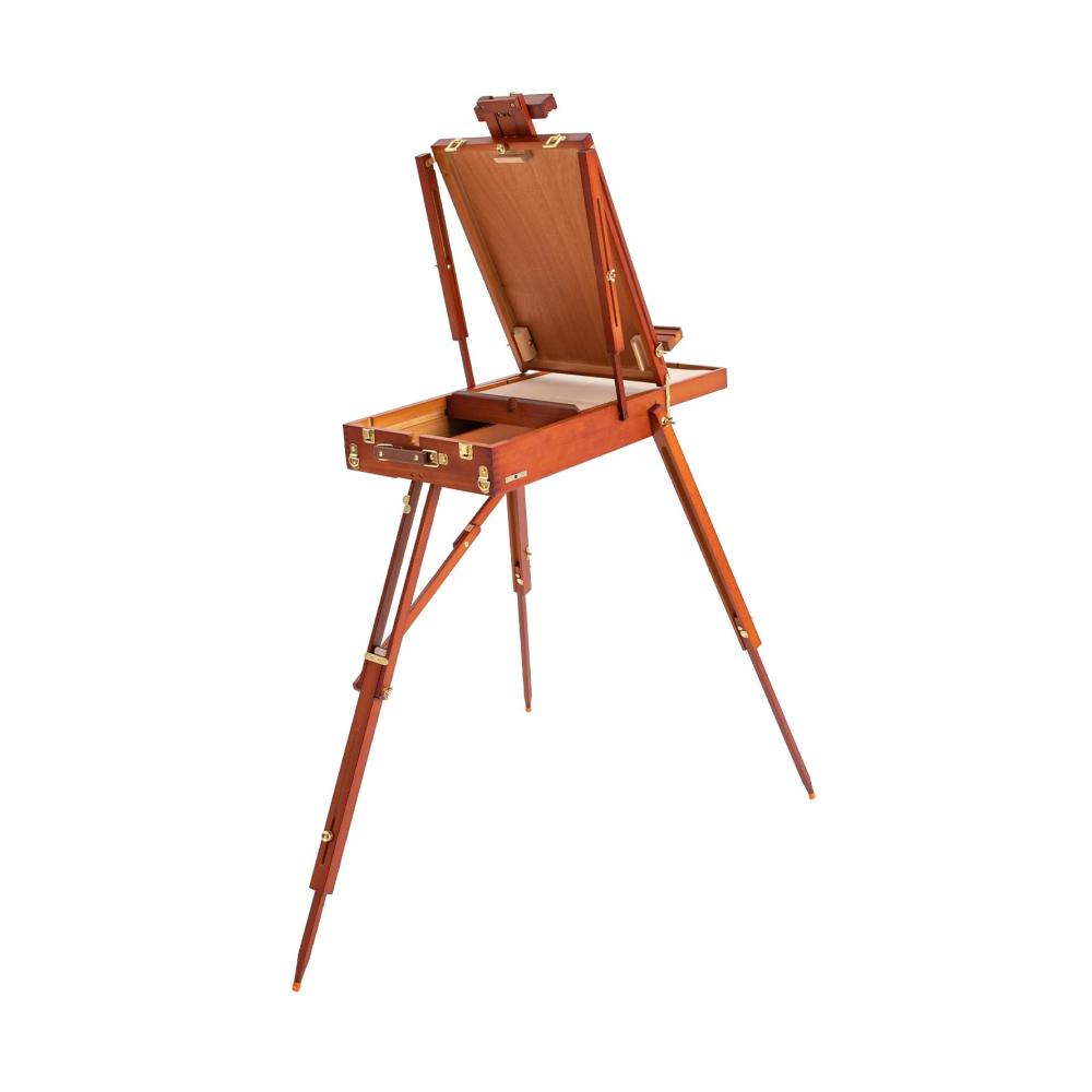 Premium Nussbraune Staffelei Verstellbare Holzstativ Staffelei für Malen Skizzieren & Präsentation - Französische Easel Staffelei mit Schublade & Palette - Robustes Design für Künstler