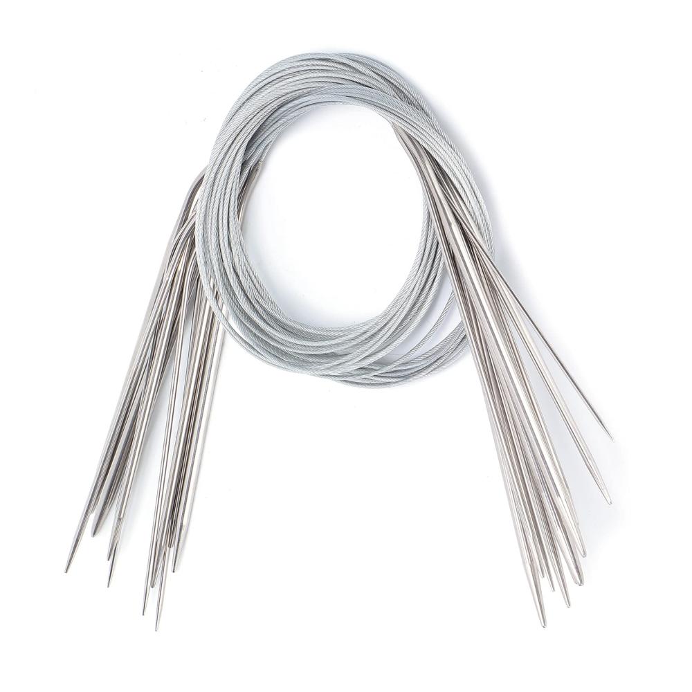 Stricknadeln-Set mit 11 Rundstricknadeln Größen von 15–5 mm hochwertiger Edelstahl ideales Rundes Metall-Set für Mutter und Großmutter Doppelspitze (80 cm) - Perfekte Strickerfahrung