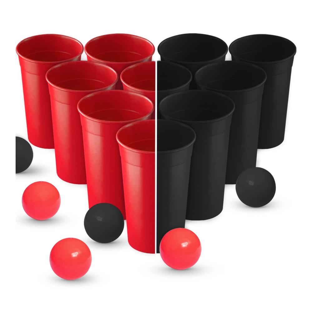 Ultimatives Bierpong-Set 22 wiederverwendbare Becher für Party-Spaß! Perfekt für Weihnachten Geburtstage & Hochzeiten. 473ml Schwarz-Rot Design