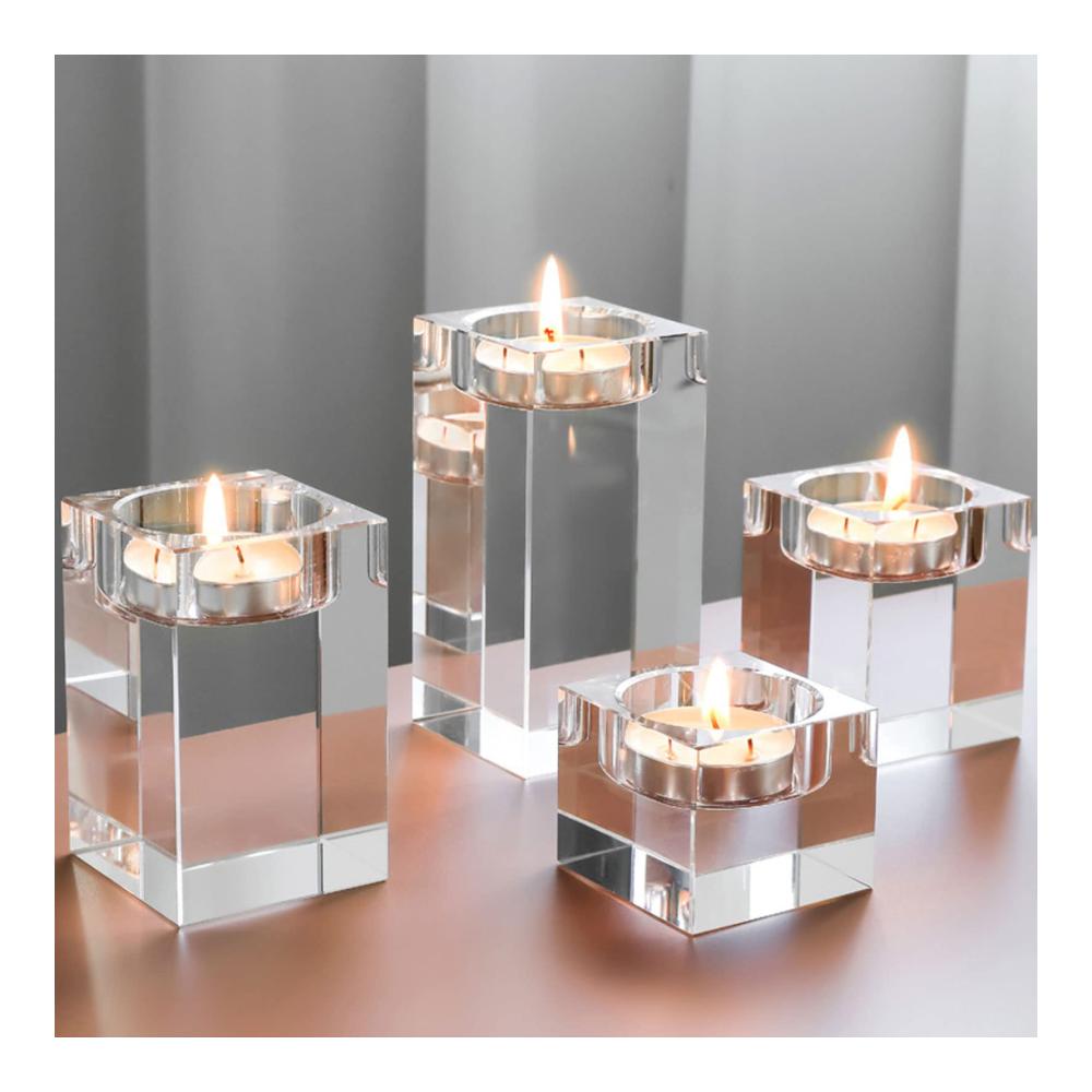 Glas Teelichthalter Set - Elegante Kerzenständer für Hochzeit Geburtstag & Weihnachten - Klarglas Dekoration - 4er Pack Kerzenhalter - Stilvolles Ambiente für jeden Anlass