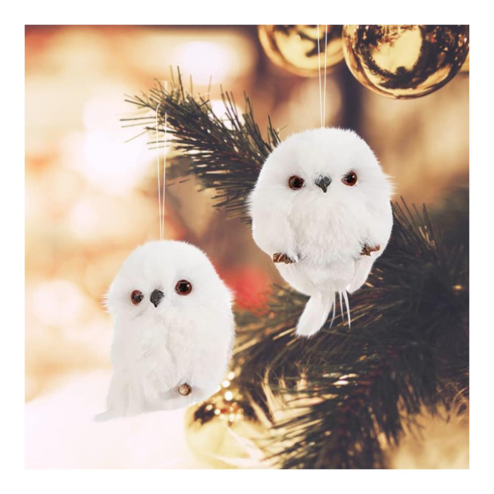 2 Stück Weiße Weihnachts-Eulen-Hängeornamente | Realistische Eulen-Anhänger für Baum & Zuhause | Weihnachtsdekoration | Geschenkidee | Festliche Party-Accessoires | Urlaubsstimmung pur