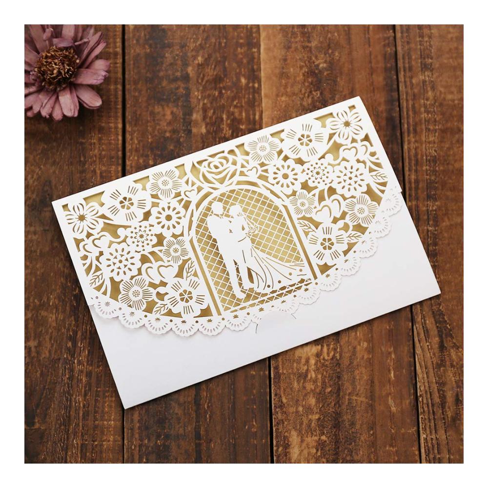 Elegante Einladungskarten für Hochzeit & Feier - 10 Stück Laser Geschnitten mit Bedruckbarem Papier & Umschlägen - Perfekt für Hochzeit Brautdusche & Mehr - Inkl. Hochzeitsparty