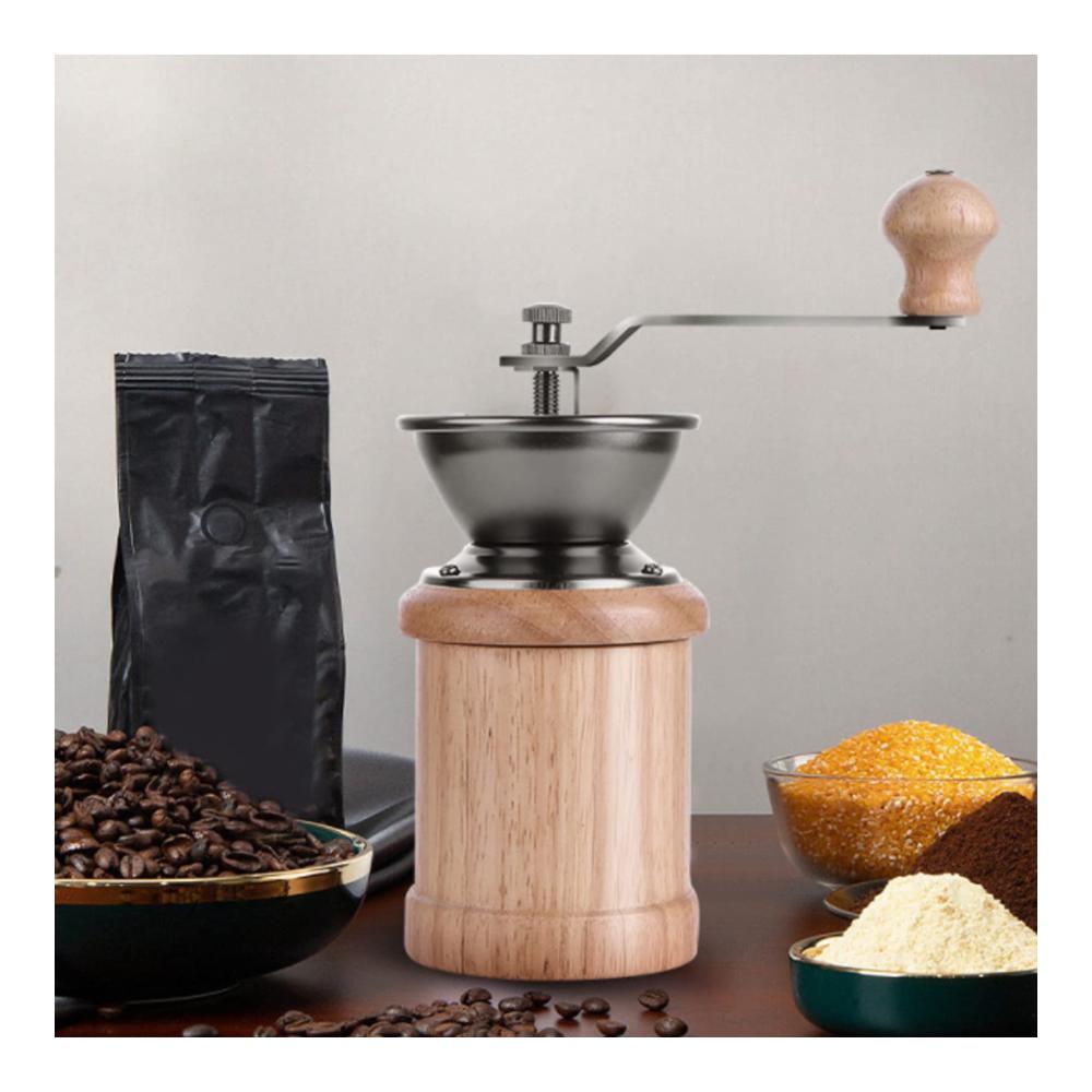 Manuelle Kaffeemühle aus Edelstahl und Holz | Handgemachte Retro-Kaffeemühle für frischen Kaffee | Handkaffeemühle für aromatische Genüsse | Helle Farbe