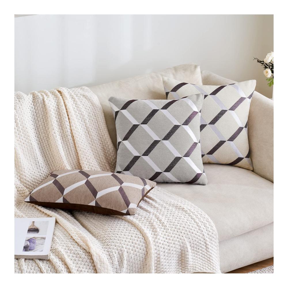 2er Set Zierkissenbezüge - Dekorative Chenille Kissenhüllen mit modernem Diamantmuster - Weiche Bezüge für Wohnzimmer & Schlafzimmer - 45x45 cm - Milchweiß