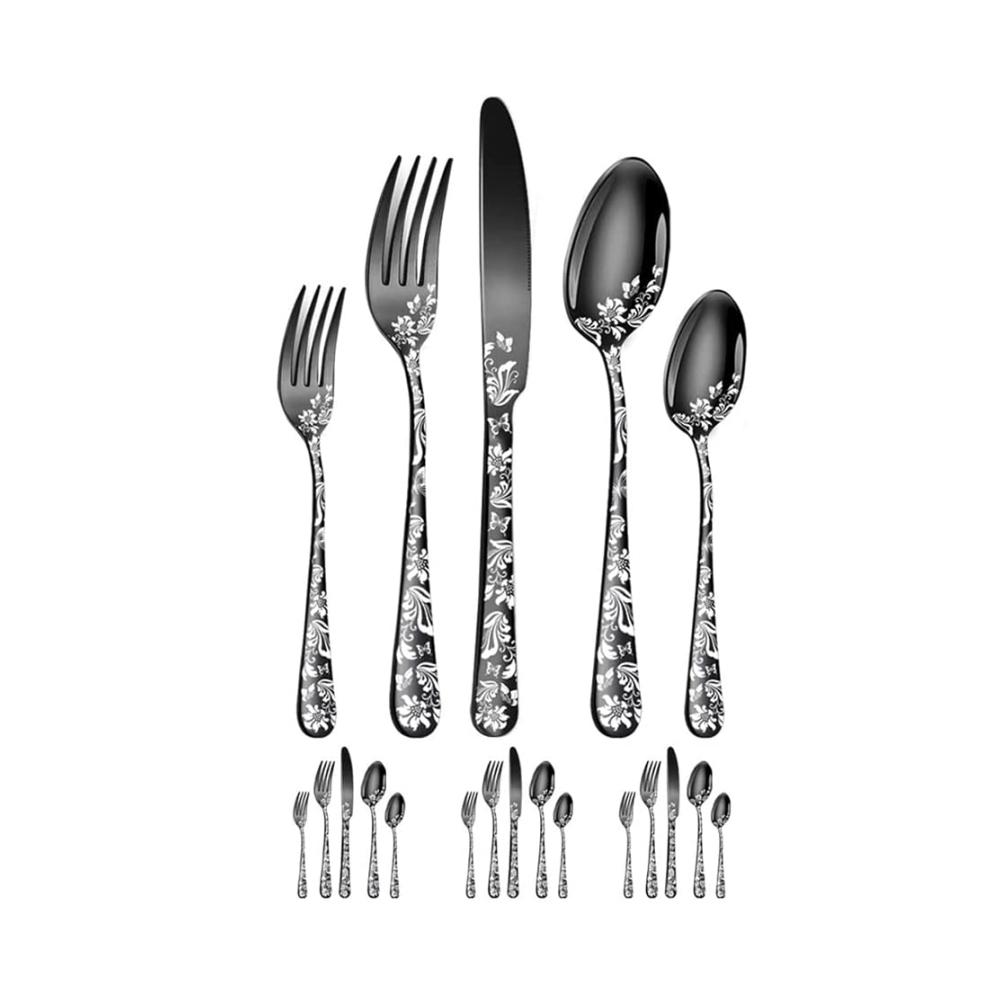 Exklusives 20-teiliges Besteckset für 4 Personen | Edelstahl mit einzigartigem Musterdesign | Inklusive Tafelmesser | Spülmaschinenfest | Hochwertige Gabeln & L