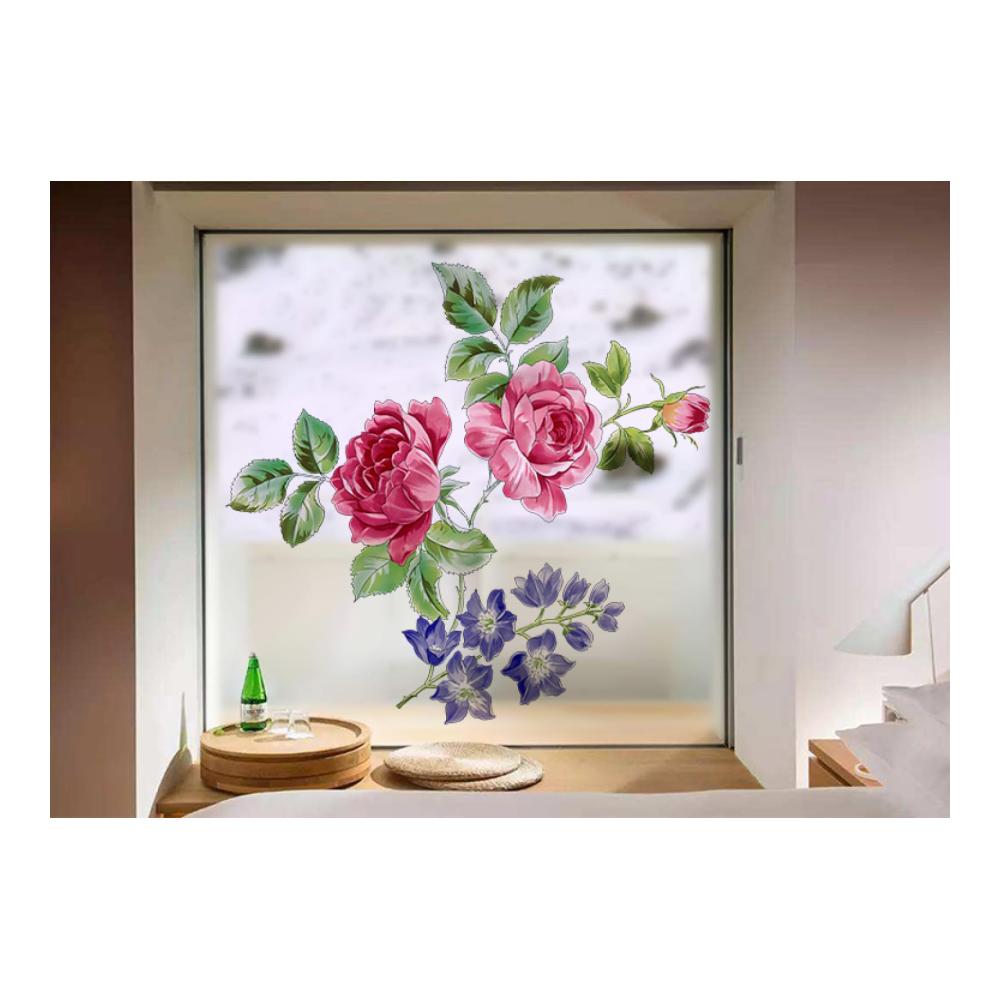 Moderne Fensterfolie in Lila und Rosa mit Pfingstrosenmuster | Blickschutz und stilvolle Dekoration | Selbsthaftend und leicht anzubringen | Sichtschutzfolie für Fenster in Home Office und mehr | 4P/58x60cm