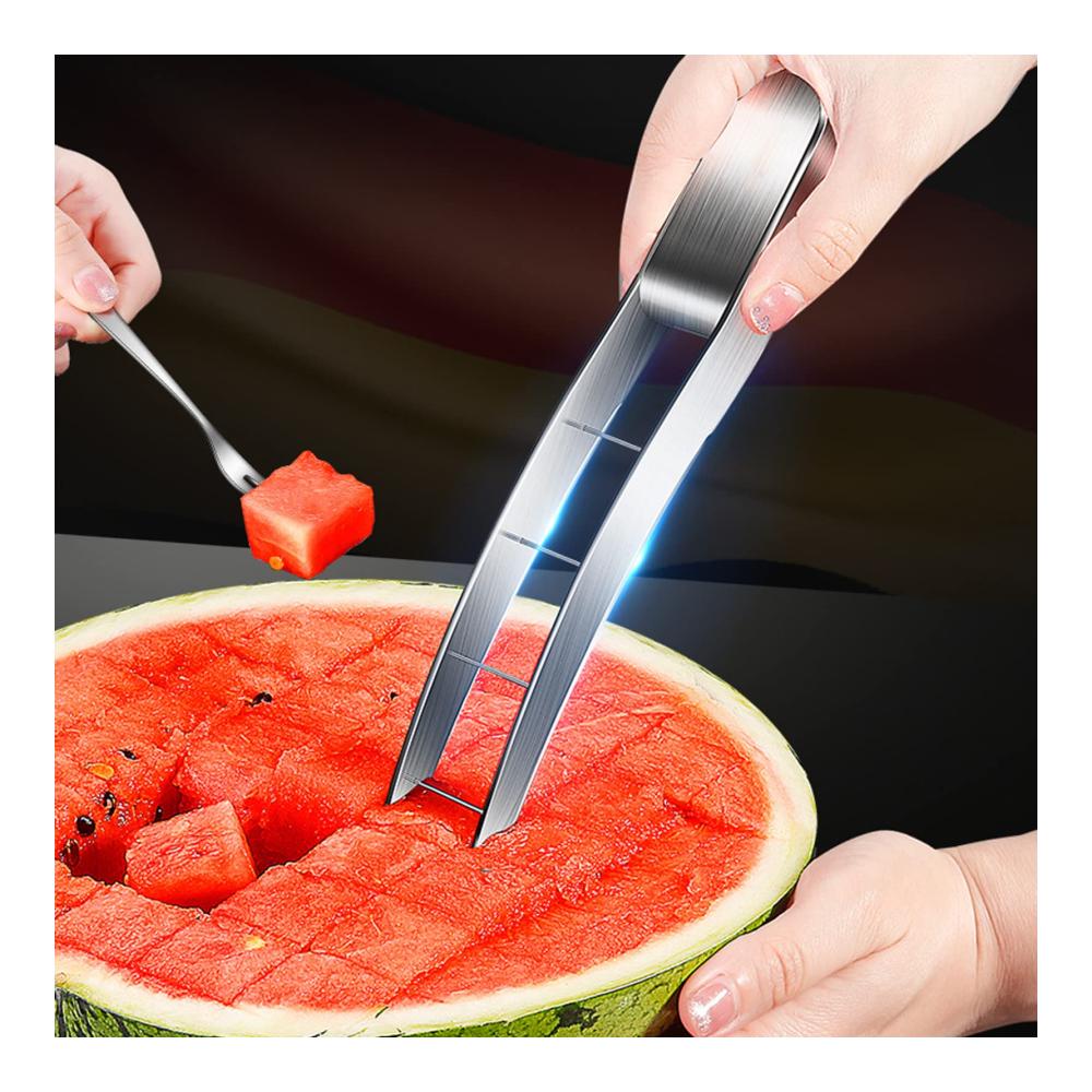 Hochwertiger Obstschneider aus Edelstahl | Wassermelonen Schneider mit Mehrzweck Melonenschneider Gabel | Scharfer Slicer für perfekte Scheiben | Praktisches Schneidewerkzeug für Obst und Gemüse (B