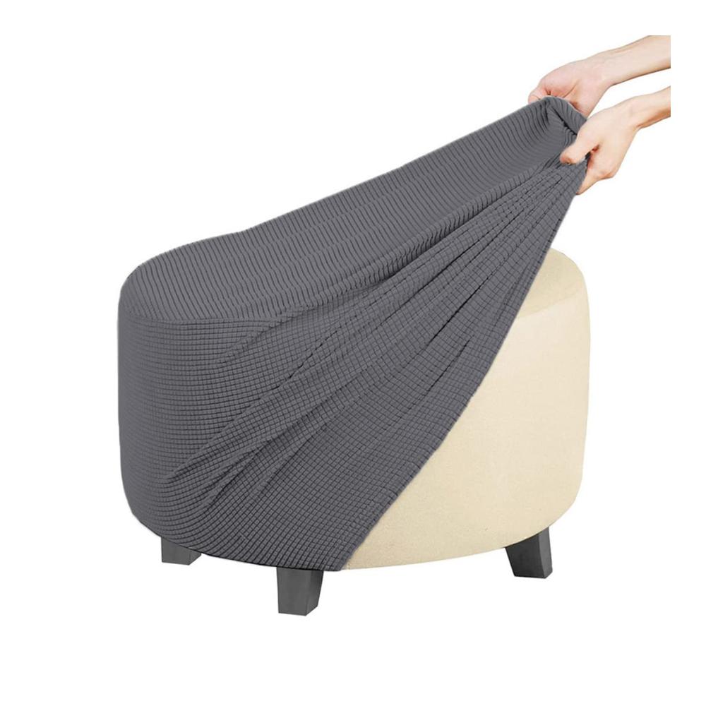 Premium Sitzauflagen Set 2er Pack weich & elastisch | Rutschfeste Ottomanenbezüge waschbar | Schützen Sie Ihren Fußhocker stilvoll im Wohnzimmer | Grau 75–82 cm