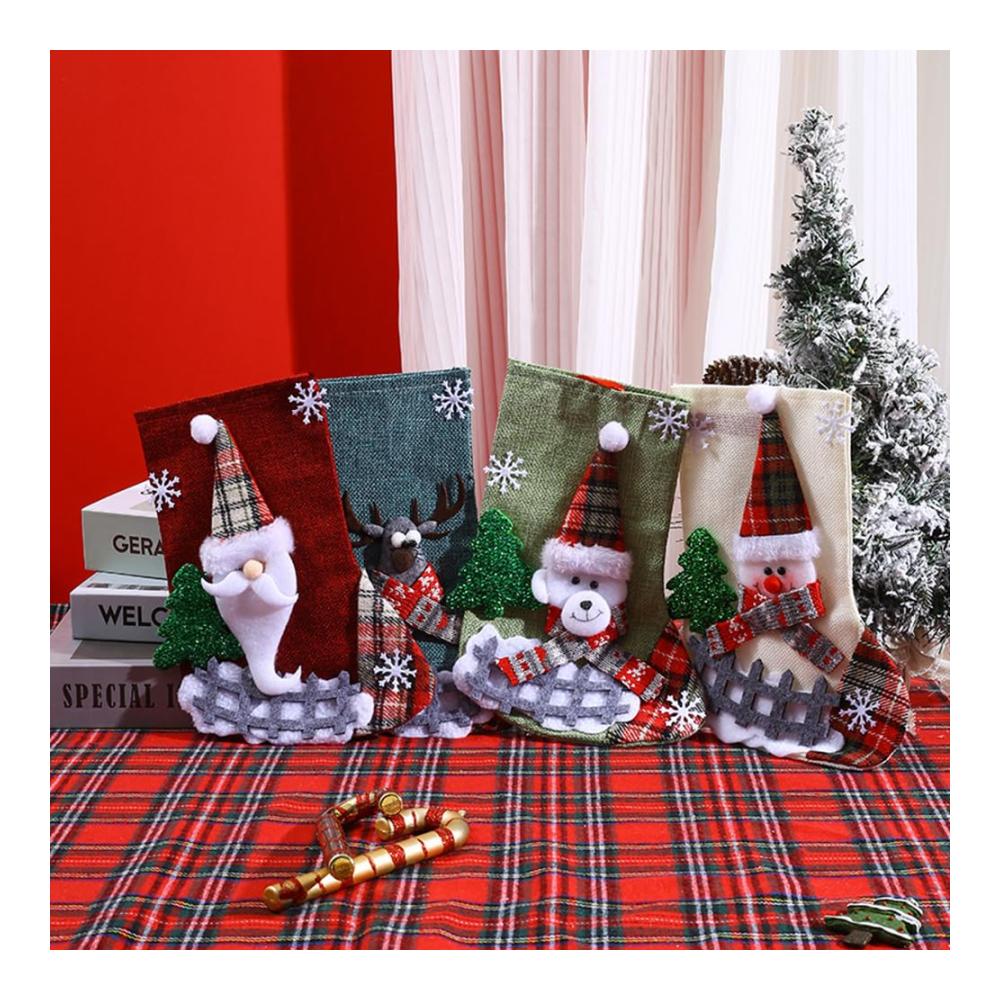 Nikolausstiefel 3er Set zum Befüllen - Weihnachtsstrumpf mit Rentier Bär und Weihnachtsmann - Süßigkeitenbeutel zum Aufhängen - Große Nikolaus Socken (23 * 15