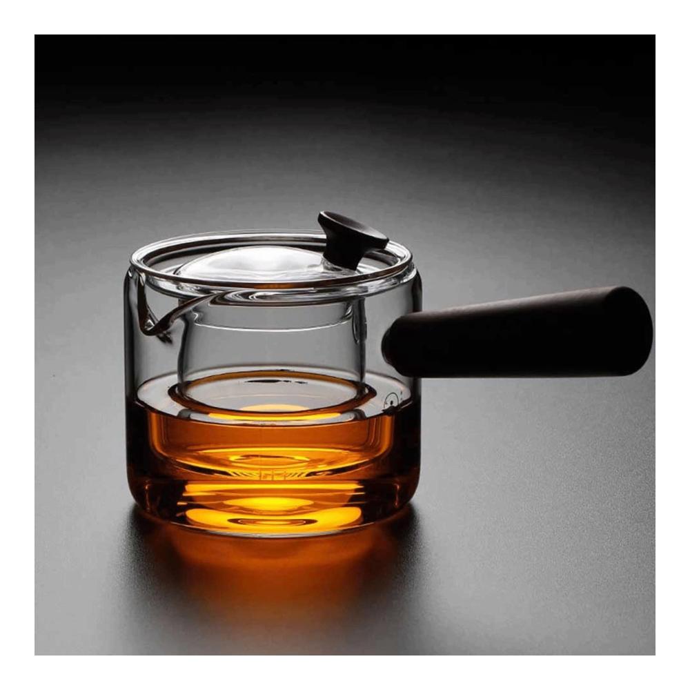 Hochwertige hitzebeständige Glas-Teekanne mit Seitengriff und verdicktem Einzeltopf-Filter - Perfekte Tee- & Kaffeekanne für Haushalt und Büro. Schwarzer Tee Set für exquisiten Genuss