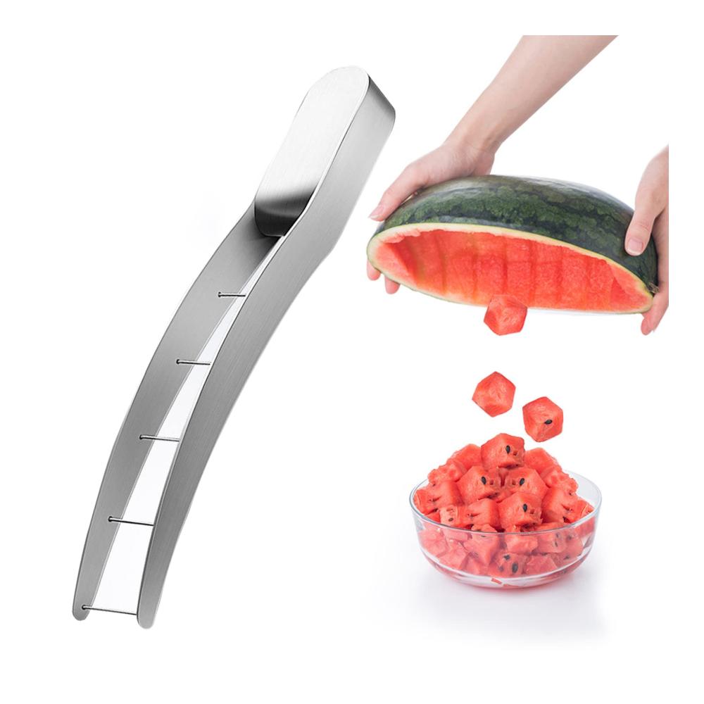 Hochwertiger Obstschneider aus Edelstahl | Wassermelonen Schneider mit Mehrzweck Melonenschneider Gabel | Scharfer Slicer für perfekte Scheiben | Praktisches Schneidewerkzeug für Obst und Gemüse (B