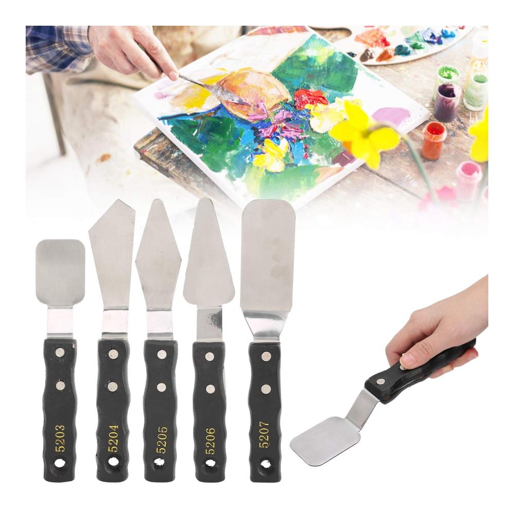 Profi Malmesser Set - 5-teiliges Edelstahl Palettenmesser-Set mit Holzgriffen für Ölgemälde Acryl- & Leinwandmalerei - Leicht zu reinigen & vielseitig verwendbar