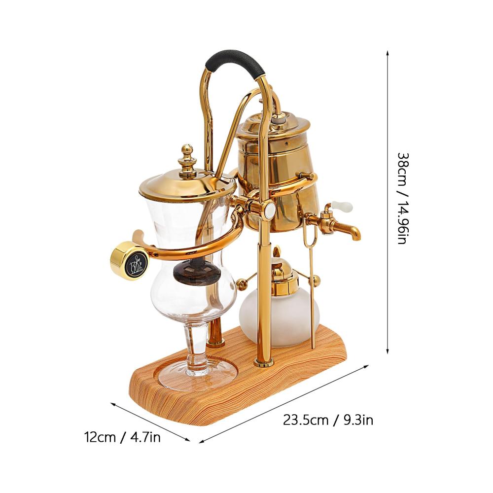 Edle Belgische Belgien Royal Family Balance Siphon Kaffeemaschine | Filterkaffeemaschinen | Eleganter Doppelt Geriffelter Fulcrum mit T-Griff | Goldfarben | Perfekte Kaffeekreationen