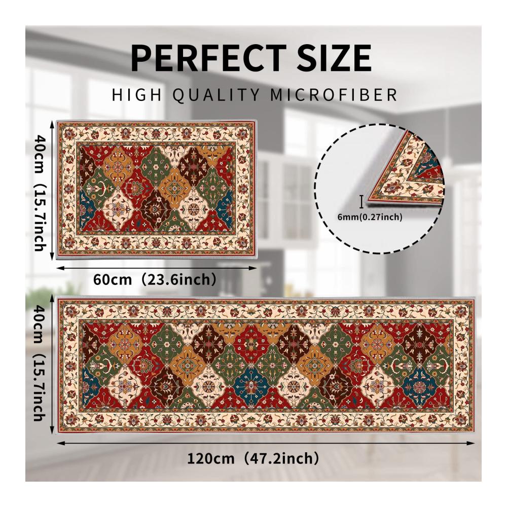 Erwecken Sie Ihre Küche zum Leben mit 2 rutschfesten Kaffee-Muster Küchenläufern – Ideal für Zuhause und Büro – Stil D 40x120cm & 40x60cm – Läufer