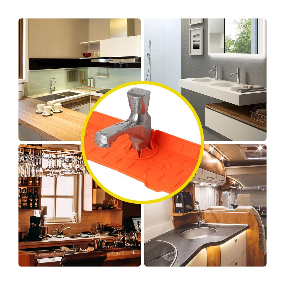 Ultimativer Spritzschutz KeautFair Silikon Matte für Wasserhahn | Absorbierende Küchenarmaturunterlage | Arbeitsplatten- und Spülenspritzschutz | Ideal für Zuhause Bad Bar - Orange