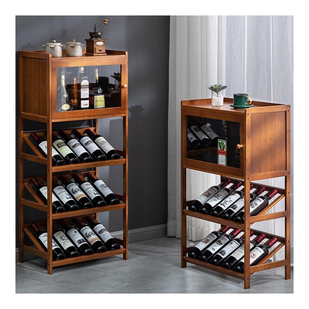 Entdecken Sie Eleganz Holz Weinregal für 28 Flaschen - Freistehendes Bodenweinaufbewahrungsregal für Küche Esszimmer Wohnzimmer Speisekammer Keller - Stilvolles Bodenbar-Ausstellungsregal (Farbe