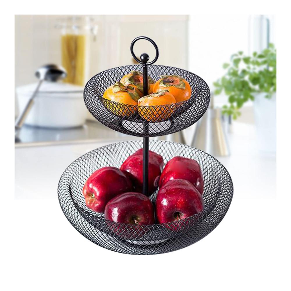 Froulaland Premium Obstkorb 2 Etagen – Stilvolle Obstschale mit Metallgestell – Küchen Dekor in Schwarz/Gold – Praktische Aufbewahrung für Früchte – Modernes Design für Ihre Küche