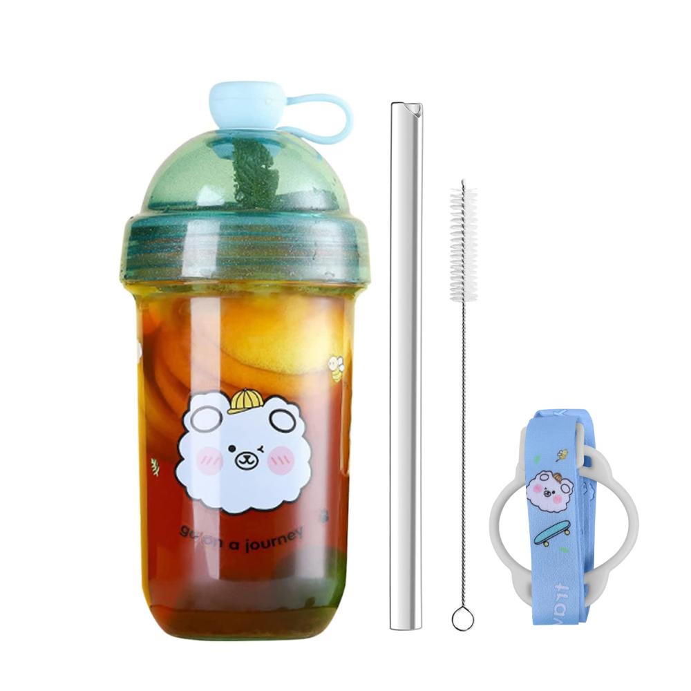 Wiederverwendbare Strohhalme - Nachhaltigkeit trifft auf Stil Bubble Tea Becher Set mit Deckel und Strohhalm verstellbare Träger 680 ml (Blau