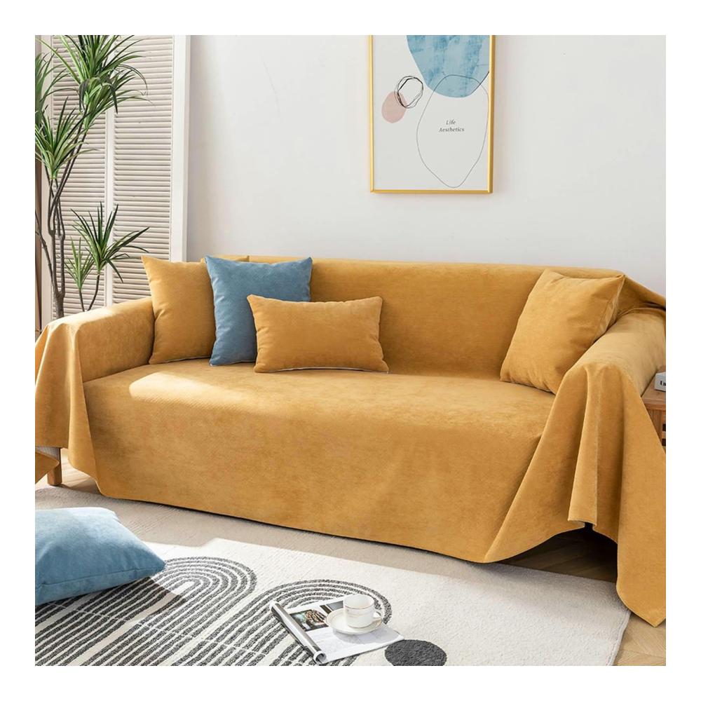 Elastischer Sofabezug Gelb 2-Sitzer Moderne Sofaüberwürfe aus Polyester Einfarbig Schutz & Stil für Ihr Zuhause