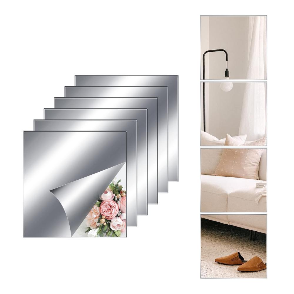 Entdecken Sie stilvolle Eleganz Wandspiegel Set - 6 selbstklebende Fliesenspiegel 30x30cm - HD Acrylic DIY Spiegel - Moderne Wanddekoration - Leicht anzubringende Klebespiegel für eine glamouröse Wandgestaltung