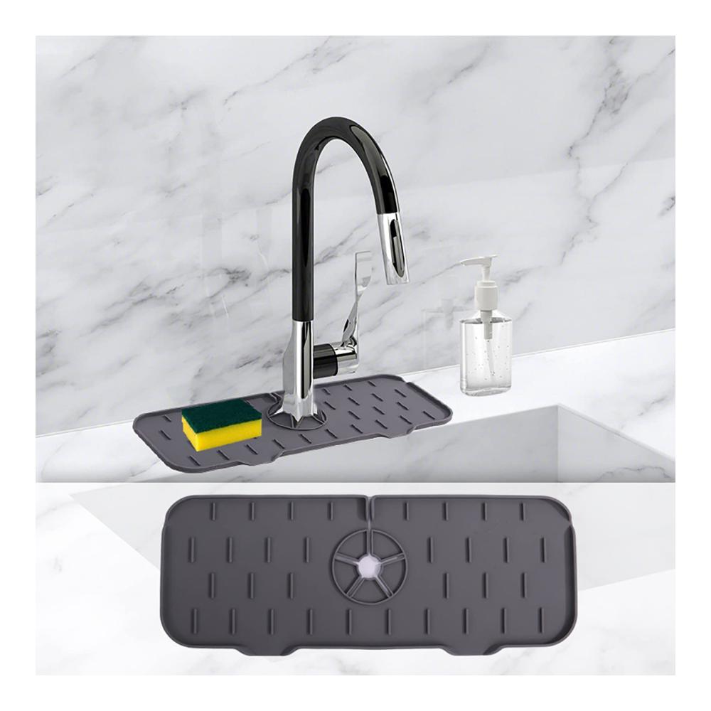 Silikon Spritzschutzmatte für Waschbecken - Saugfähiges Abtropfmatte Pad für Küchenarmaturen - Wasserhahn Absorbierende Silikon Matte in Grau - Küchenschutz für sauberes Arbeiten - Spülbecken