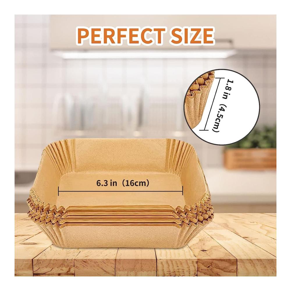 Backpapier für Heißluftfritteuse - 120 Stück quadratisch wasserdicht ölfest. Ideal für Airfryer Ofen und Mikrowelle. Antihaftbeschichtetes Pergamentpapier für einfache Reinigung und perfekte Ergebnisse beim Kochen