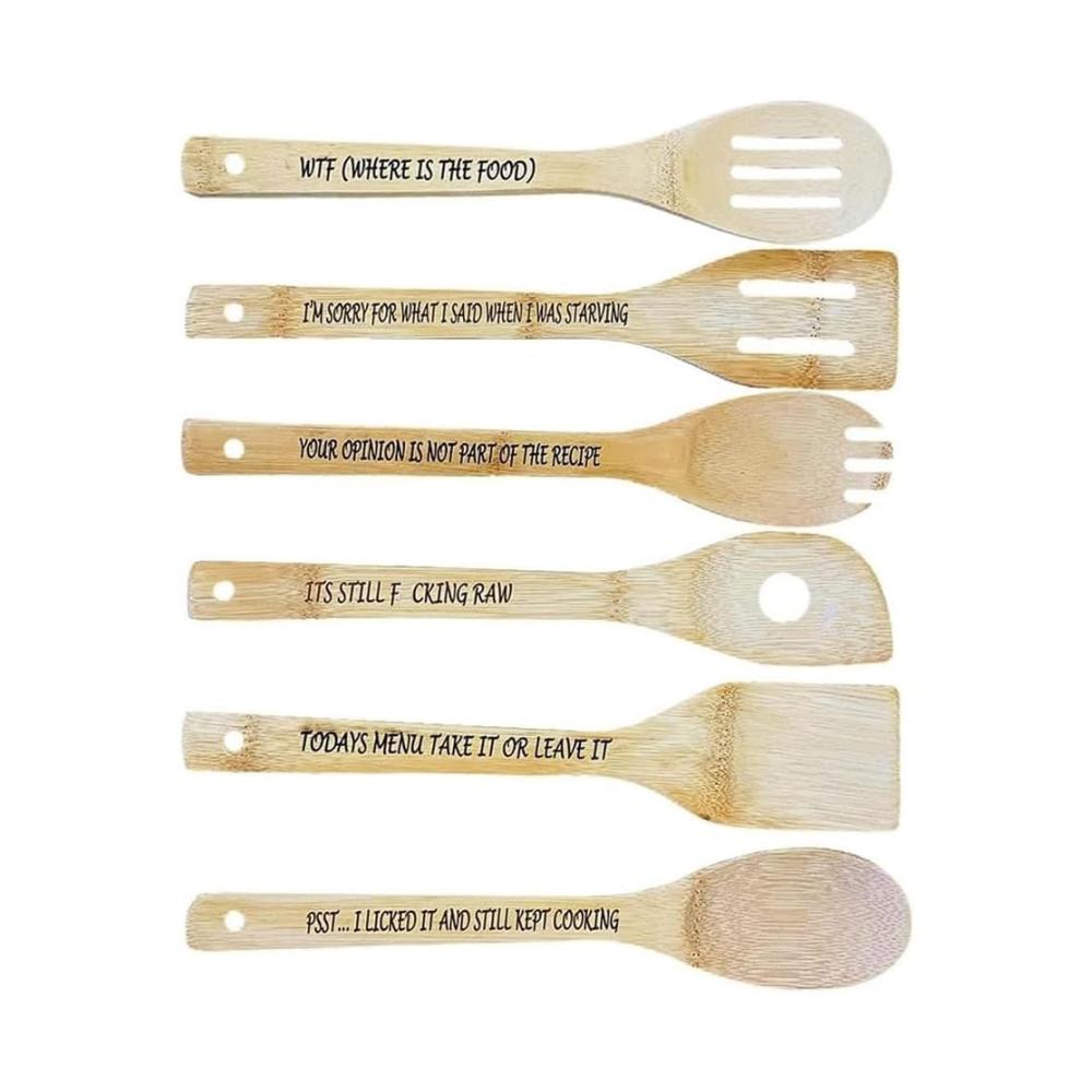 Lustiges Kochlöffel-Set 6-teilige Holzlöffel mit Gravur Kaffeelöffel mit witzigen Sprüchen einfach zu installieren und verwenden. Perfekt für kreative Küchenfreuden
