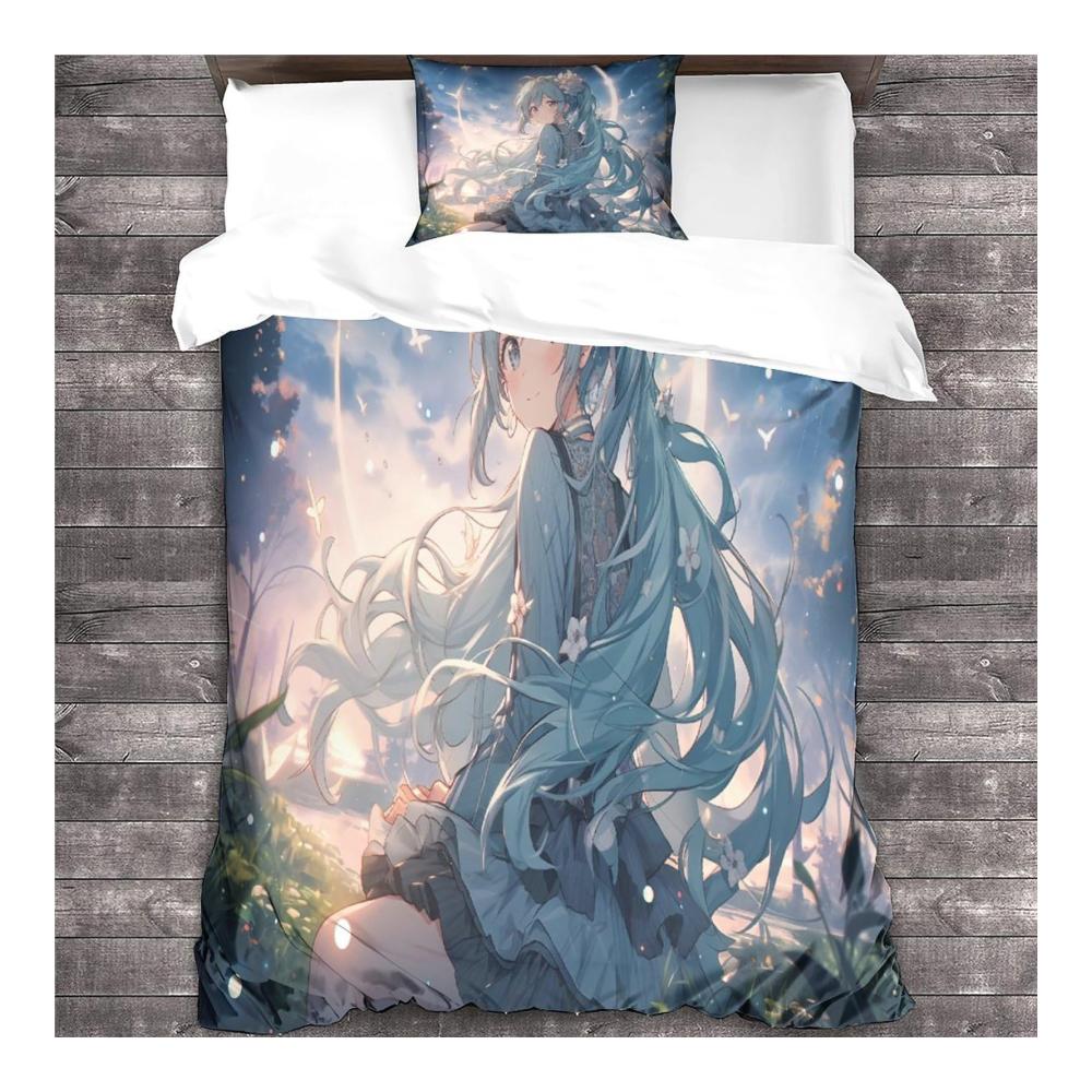 Erwecken Sie Ihre Träume zum Leben Anime-Schönheit Bettwäsche-Set für Kinder - 3D Mikrofaser Bettbezüge mit Kissenbezug - Einzelbettgröße (135x200cm
