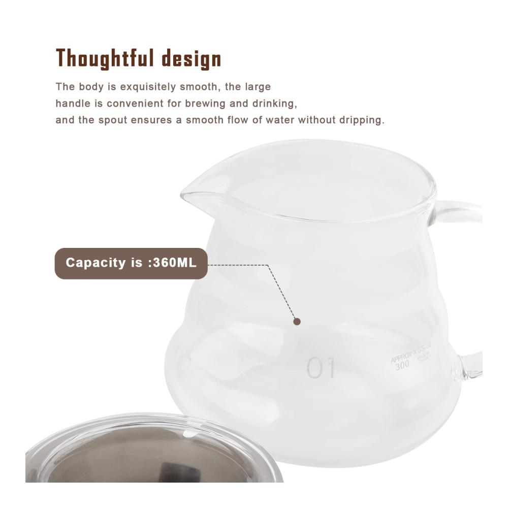 Handgebrühter Kaffee-Genuss Glas Kaffeekanne 360ml von KINHARD | Hitzebeständig | Teekanne für aromatischen Kaffee & Tee | Wasserkocher inklusive | Perfekt für Zuhause und Büro