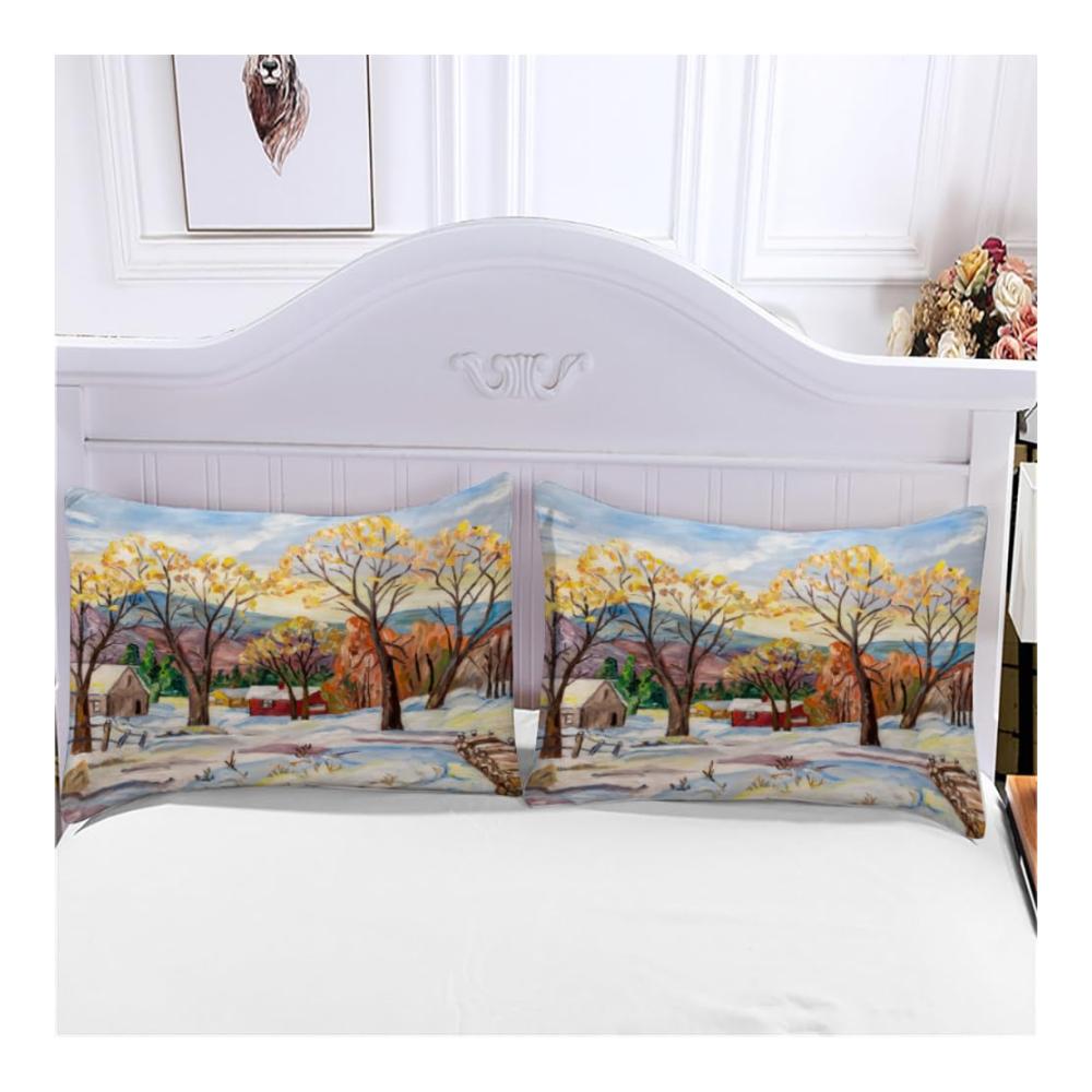 3D Bettwäsche-Set Winterdorf | 3-teiliges Bettbezug Set | Weiche Mikrofaser | 200x200/80x80cm×2 | Bettwäsche mit Reißverschluss | Für Erwachsene & Teenager | Gemütliche Bettwäsche-Sets