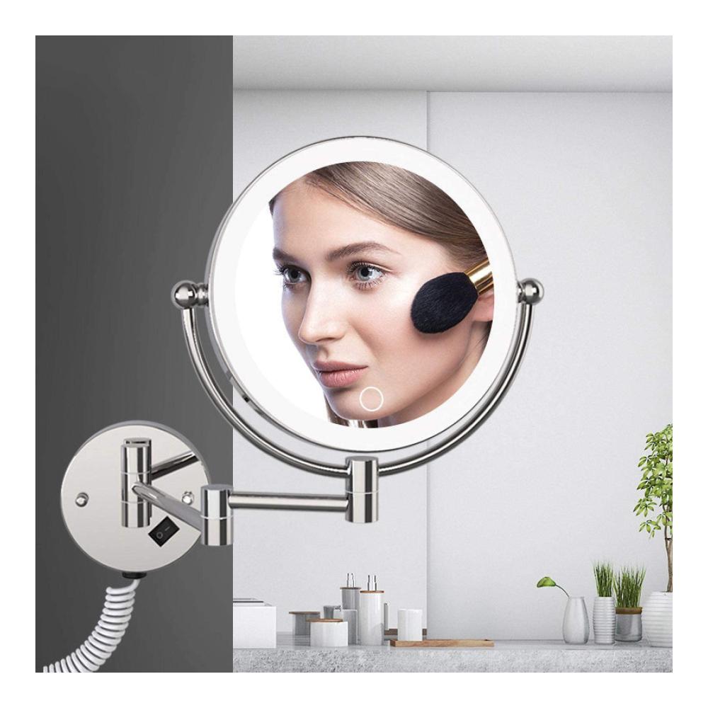 LED Kosmetikspiegel Wandmontage 5-fache Vergrößerung Touch-Dimmung - Makeup Spiegel mit Stecker für perfekte Schönheit! Doppelseitiger Badezimmerspiegel