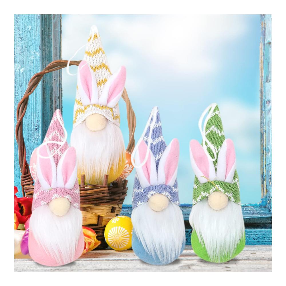 4er-Set Osterwichtel Frühlingsdeko Bunte Osterhase Gnom Figuren - Perfekte Geschenkidee für Familie & Kinder Plüsch Wichtel für Osterdek