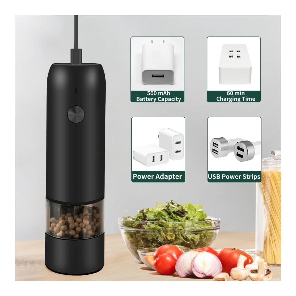 Braoses Elektrische Pfeffermühlen Set USB Aufladbar - Automatischer Betrieb LED-Licht Einhandbedienung - Keramikmahlwerk Verstellbare Grobkörnigkeit - Modernes Design für Küche und Tisch