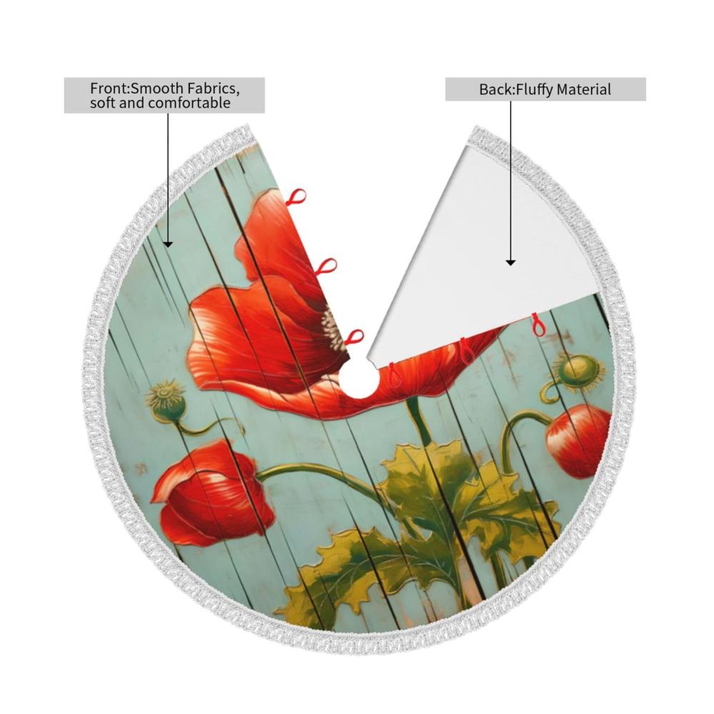 Rustikaler Weihnachtsbaumständer Poppy Old Wood Panel Painting Weihnachtsbaumständer mit Quaste 48 Zoll - Bauernhaus Weihnachtsbaumständer für festliche Xmas-Dekoration