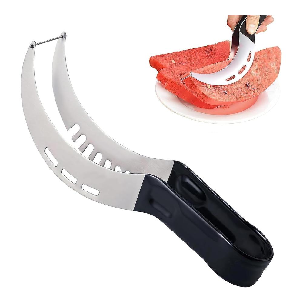 Hochwertiger Obstschneider aus Edelstahl | Melonenschneider mit hakenförmiger Klinge | Perfekt für Wassermelone Melone Drachenfrucht & Papaya (Schwarz) | Leichtes Schneiden und Servieren