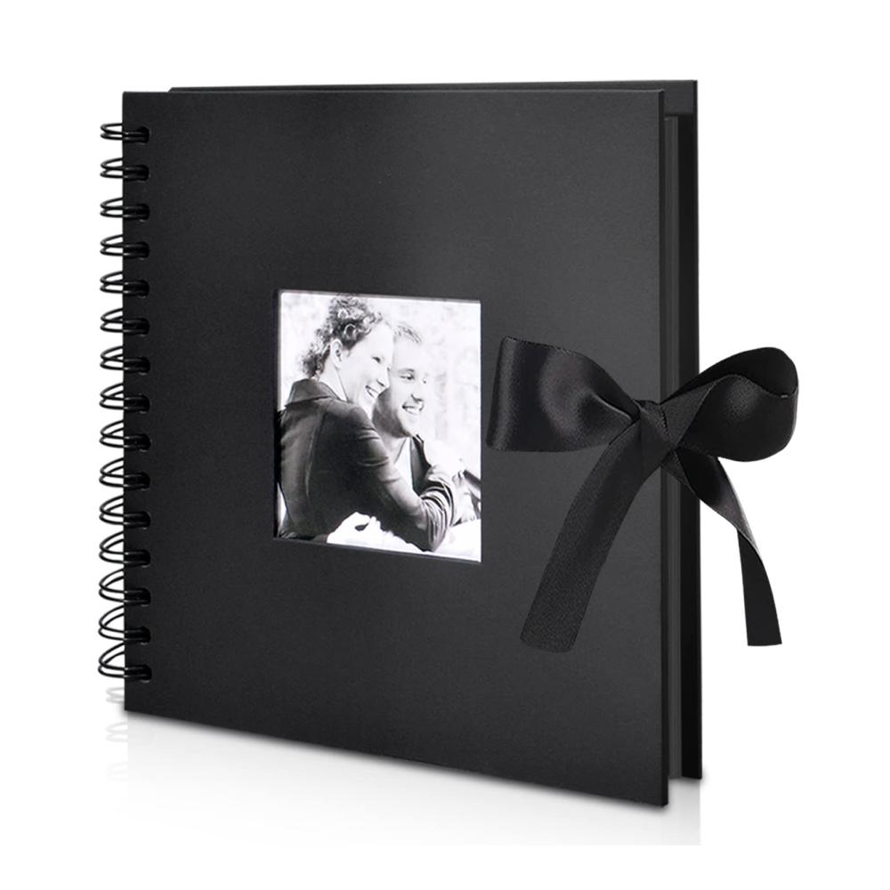Personalisiertes Fotoalbum zum Selbstgestalten | Großes DIY Scrapbook 31x31cm | Spiralbindung | 60 Seiten | Perfektes Geschenk für Babys Hochzeiten & mehr | Schwarz
