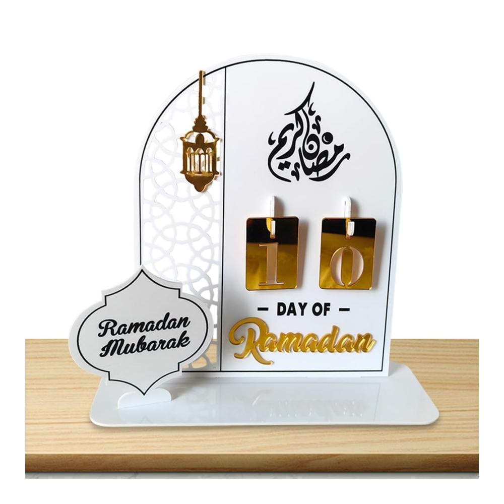 Dekorativer Ramadan-Adventskalender DIY Eid Mubarak Ornament Dekoration 30 Tage bis Eid Muslimische Ramadan-Geschenke für Kinder und Partydekoration (Weißes Acryl