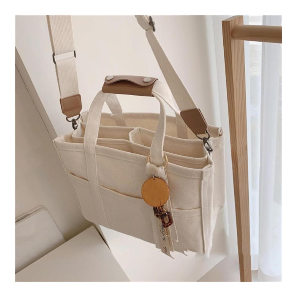 Moonelo Mobiles Dekoartikel Aufbewahrungstasche - Praktische Canvas Tasche mit Mehrfachfächern für stilvolle Organisation und einfaches Tragen - Ideal für zu Hause oder unterwegs