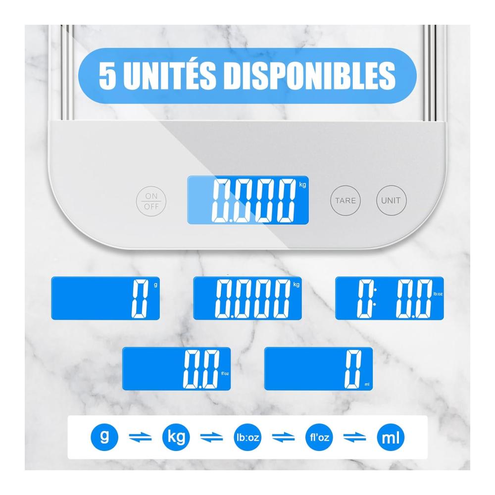 Digitale Küchenwaagen Präzise 15kg Haushaltswaage mit Wasserdichtem Glaspanel Sensor-Touch und Typ-C Aufladung. Inklusive Batterien für müheloses Backen und Kochen