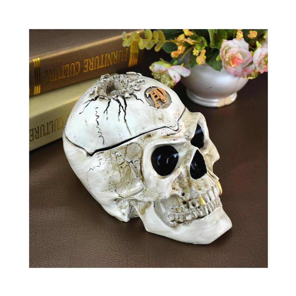 Aschenbecher Deluxe Gruseliger Menschlicher Totenkopf-Aschenbecher mit Deckel für Büro Ornament Heimdekoration - Einzigartige Skelett Figuren Aschenbecher - Ideales Geschenk für Raucher und stilvolle Heimdekoration