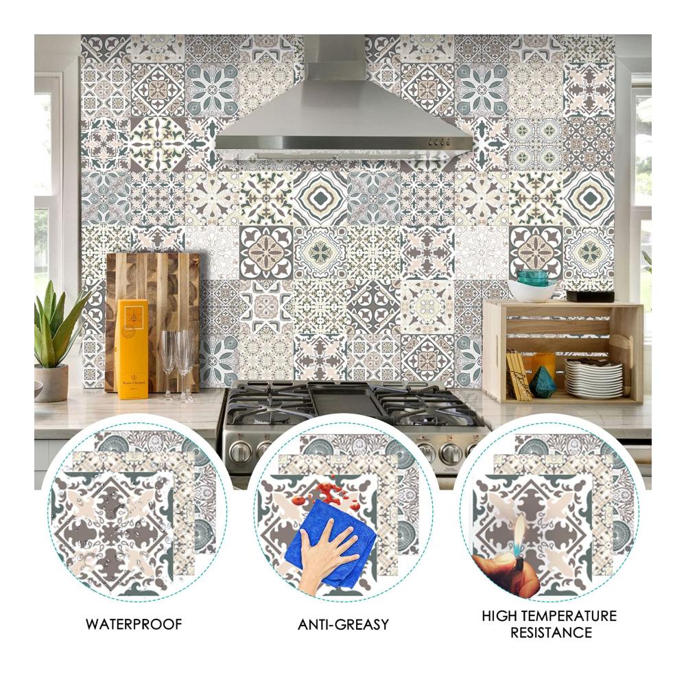 Premium Fliesenaufkleber Set – Selbstklebende Keramik Marmor Wandaufkleber für stilvolles Zuhause - Vintage Dekor in PVC wasserdicht – Ideale Küchen- und Badezimmer-Verzierung (48 Stück 10cm x 10cm