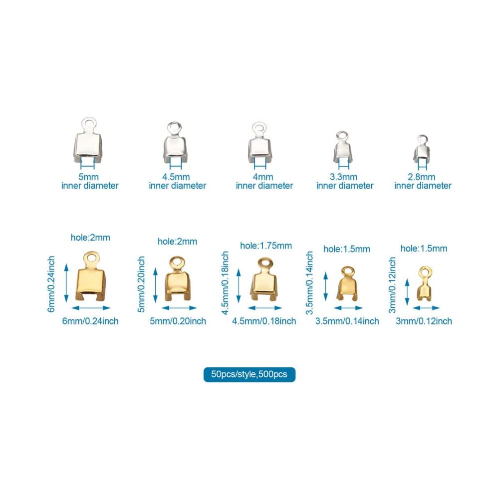 Exklusive Schmuckherstellung 1 Box mit 500 Messing Cup Chain Enden - Strass Cup Chain Verbinder in Silber und Gold 5 Größen für faszinierende Ketten-Akzente bei der Gestaltung von Ohrringen und Charms