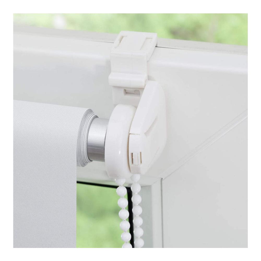 Premium Rollo Halterung Set für Seitenzug & Springrollos | Ersatzteile & Klemmträger ohne Bohren | Passend für Verdunkelungsrollos & Doppelrollos | Fenster Montage Kit (Weiß 17mm