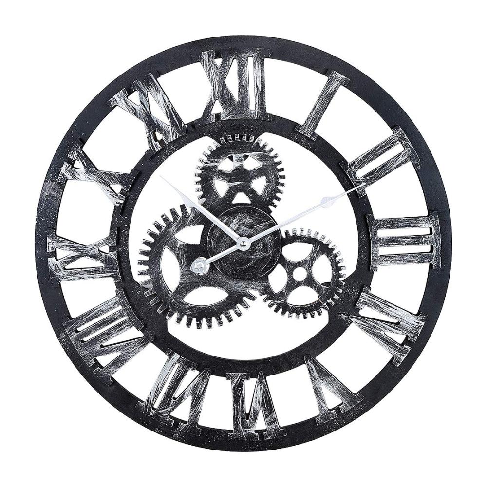 Vintage Industrial Wanduhr – Rustikale 3D Mechanische Uhr mit Römischen Ziffern – Dekorative Steampunk Uhr für Wohnzimmer und Büro – Geräuschloser Quarzmechanismus – 45cm Durchmesser